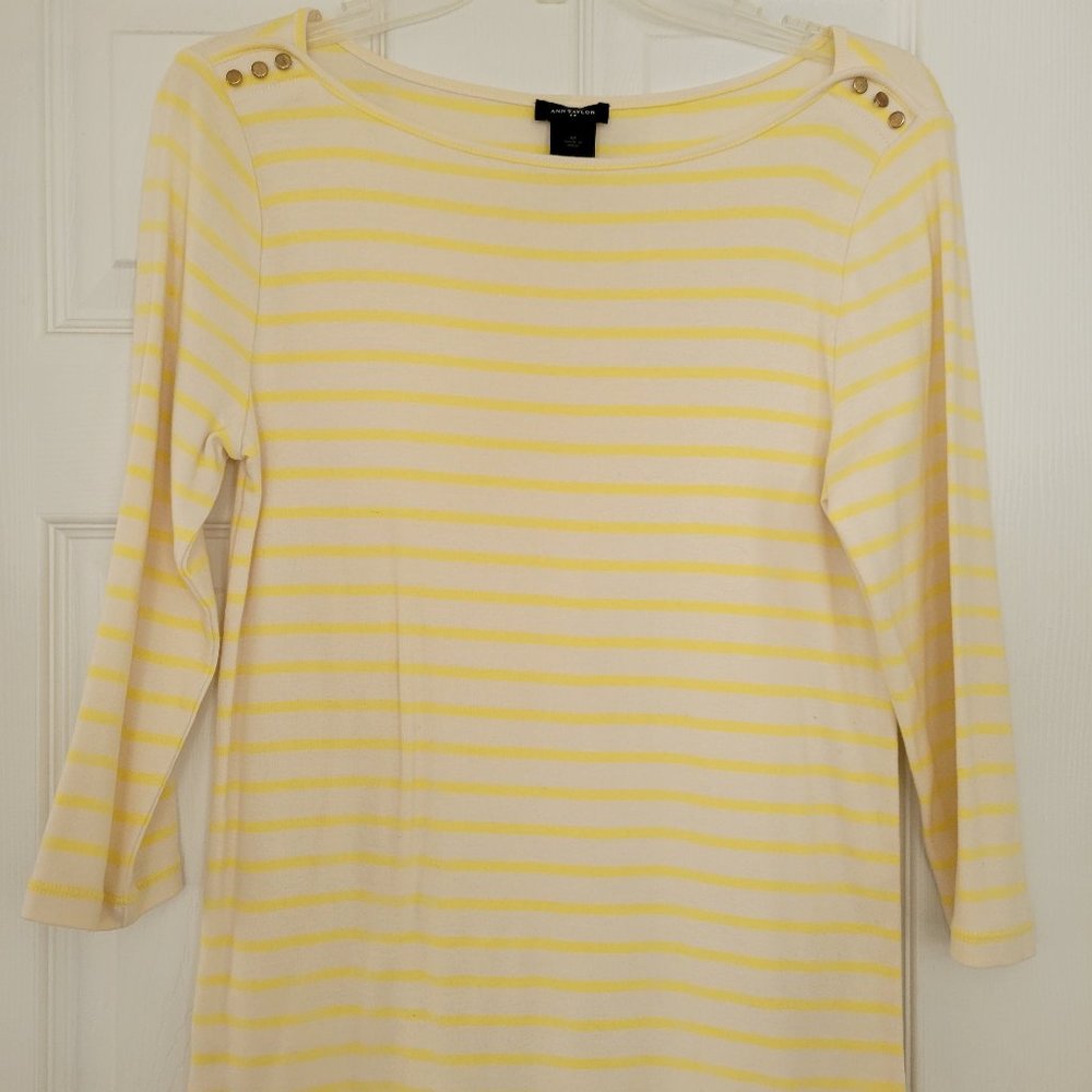 Ann Taylor Yellow Striped Women's Top Size Medium